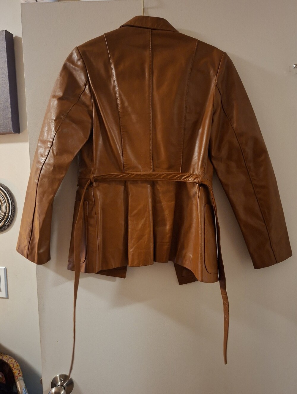 Western Camel Color Panel Leather Jacket